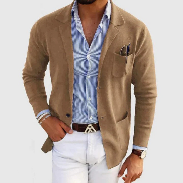 Maximilian Strickjacke | Elegante Braune Herren Jacke Mit Revers Büro-Stil
