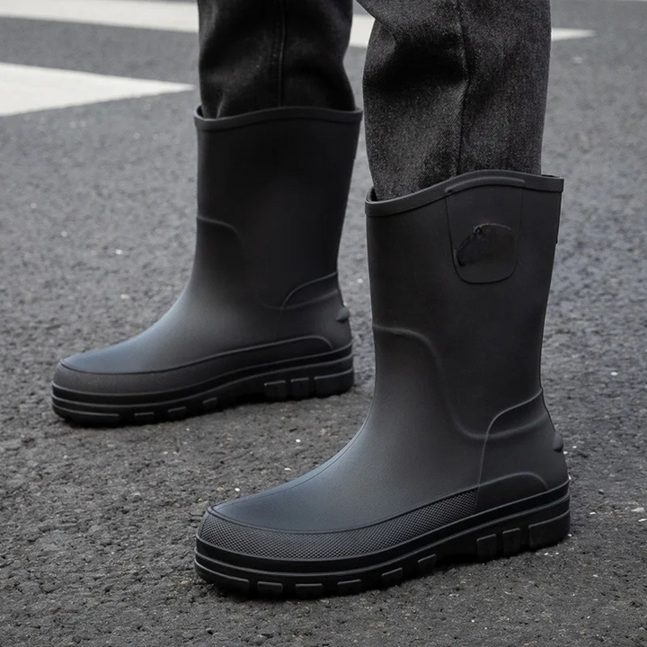 Regenstiefel für den Herbst - Halbhohe Wasserdichte PVC Gummistiefel mit rutschfester Sohle für Herren