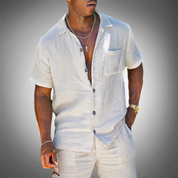 Wilhelm Leinenset | Eleganter Herren Zweiteiler Kurzarm Hemd & Hose Sommer Casual Strand