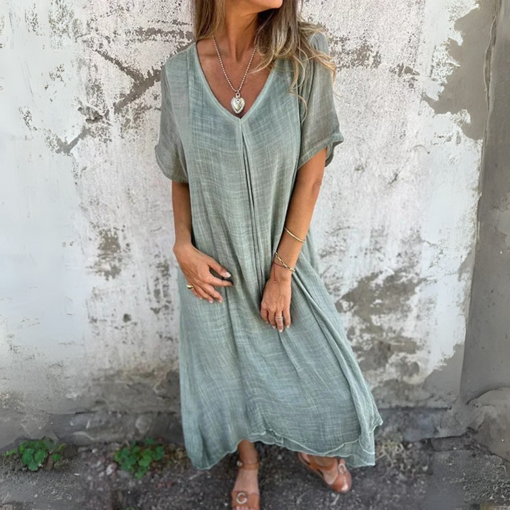 Ursula Leinenkleid | Luftiges Sommerkleid mit V-Ausschnitt für Frauen
