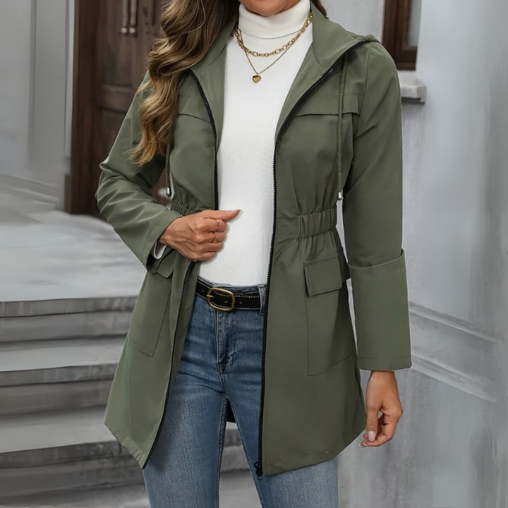 Regenjacke für den Herbst - Elegante Übergansjacke mit Kapuze und Reißverschluss für Damen
