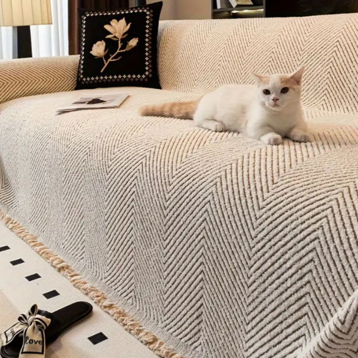 Fischgrät Sofabezug Stripe | Rutschfeste Möbelabdeckung mit Webmuster-Design