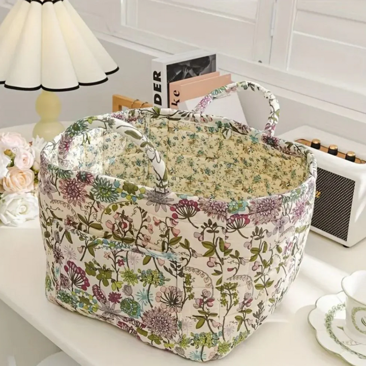 Eleganter Aufbewahrungskorb aus Canvas mit floralem Landhausstil-Design