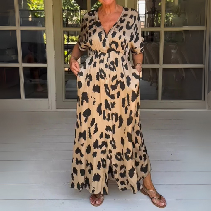 Sabrina Leopard-Kleid | Sommerliches Maxikleid mit Animal-Print für Frauen