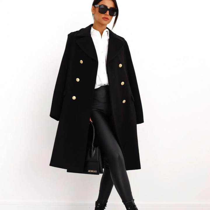 Zweireihiger Mantel für den Herbst - Elegante Lange Übergangsjacke für Damen