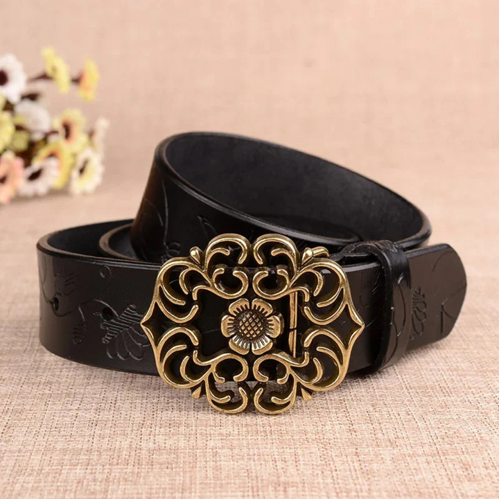 Franziska Trachtengürtel Oktoberfest | Eleganter Damen Ledergürtel mit Ornament-Schnalle