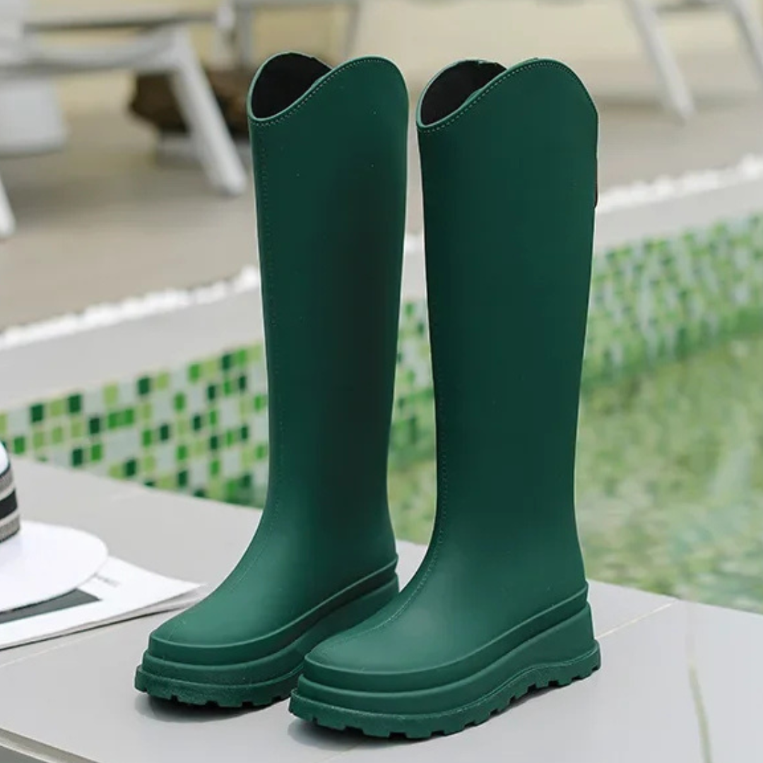 Regenstiefel für den Herbst - Wasserdichte hohe Gummistiefel mit rutschfester Sohle für Damen