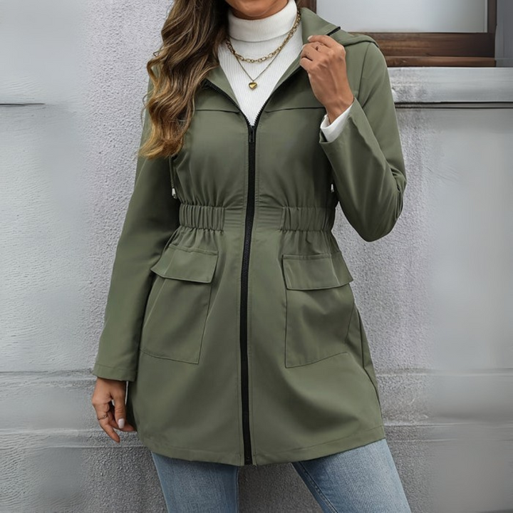Regenjacke für den Herbst - Elegante Übergansjacke mit Kapuze und Reißverschluss für Damen