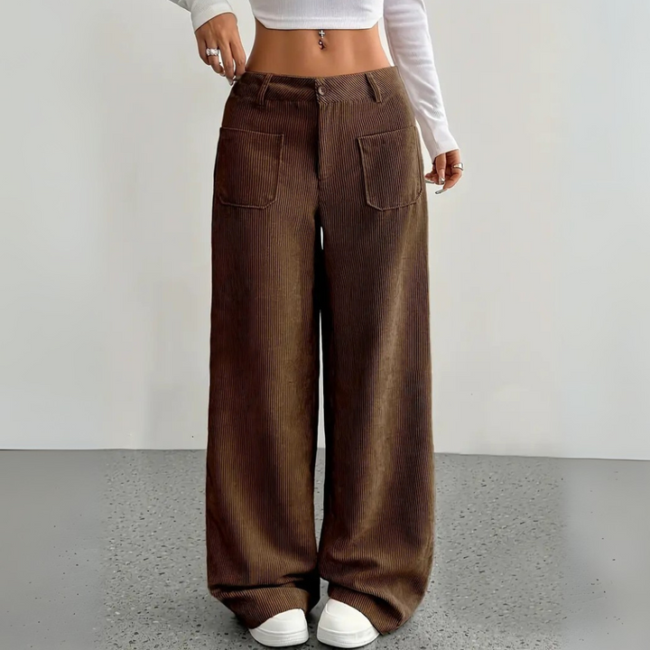 Weite Cordhose für den Herbst - Stilvolle Hose mit hoher Taille für Damen