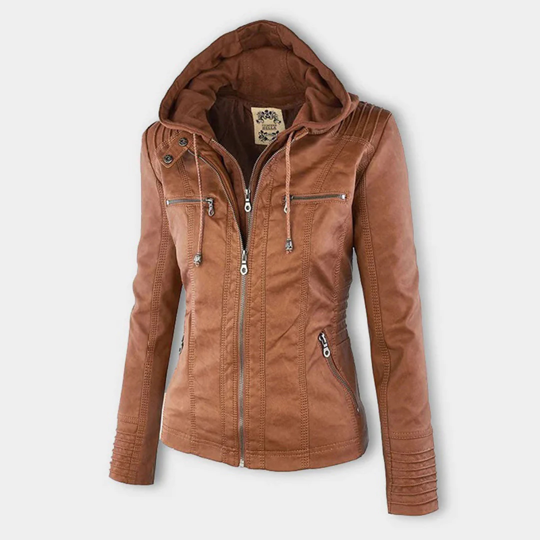 Kunstlederjacke für den Herbst - Wetterfeste Übergansjacke mit Kapuze für Damen
