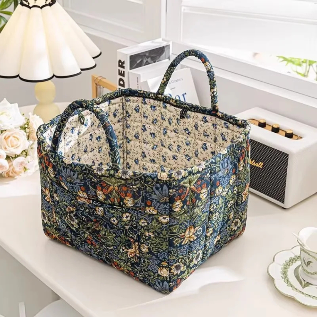 Eleganter Aufbewahrungskorb aus Canvas mit floralem Landhausstil-Design