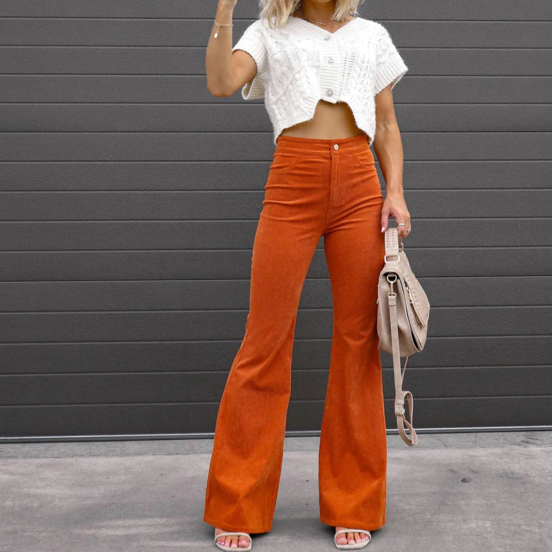 Flared Cordhose für den Herbst - Lange Hose mit hoher Taille für Damen