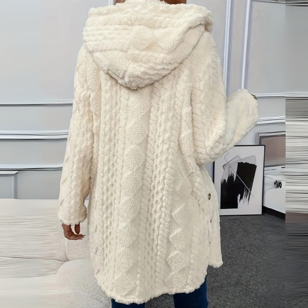 Teddyjacke für den kalte Tage - Stilvolle Lange Fleecejacke mit Kapuze für Damen