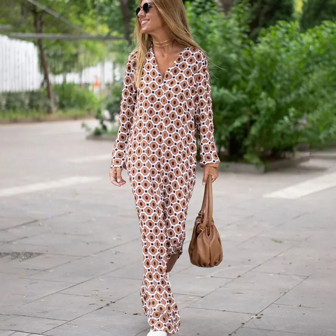 Petra Sommer-Retro-Kleid | Maxikleid mit geometrischem Muster für Frauen