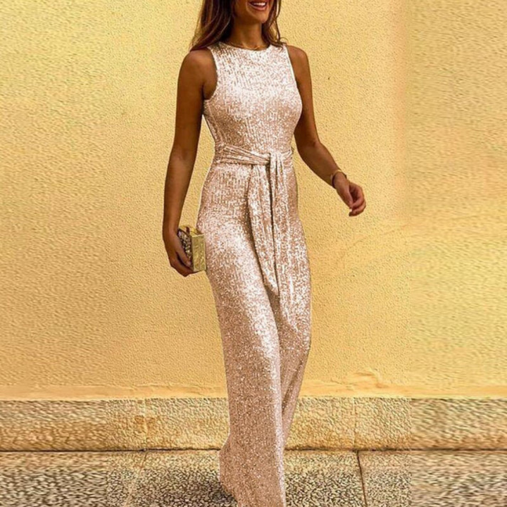 Nina Jumpsuit | Stilvoller Jumpsuit mit Taillenbindung, Pailletten und Ärmellosem Design