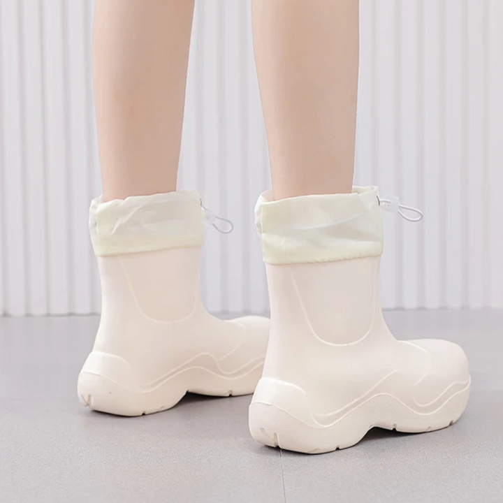 Regenstiefel für den Herbst - Wasserdichte Ankle Gummistiefel mit Strick-Design und rutschfester Sohle für Damen