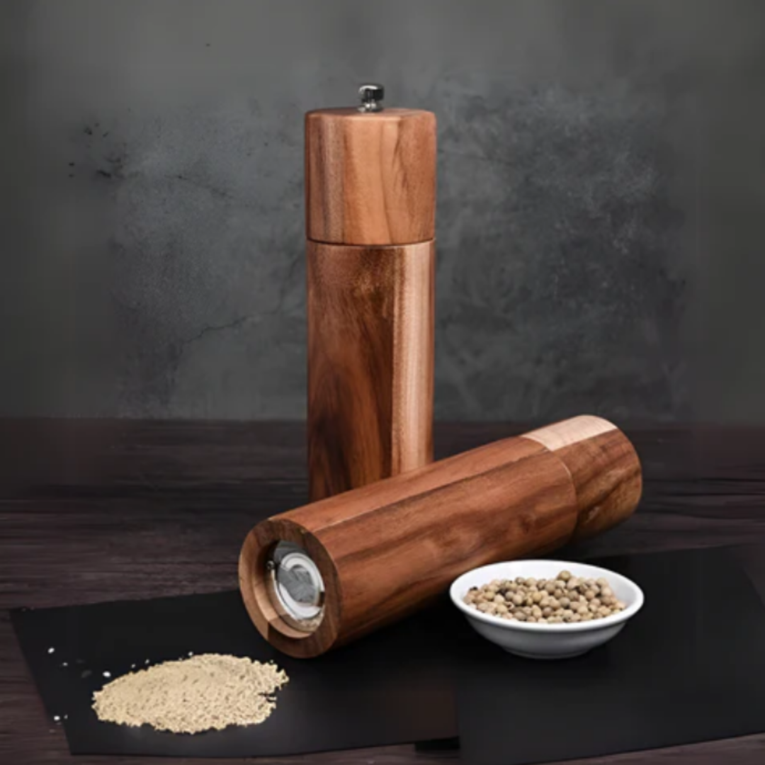 Minimalistische Holz-Gewürzmühlen | Premium Akazienholz-Mühlen mit verstellbarer Mahlstärke