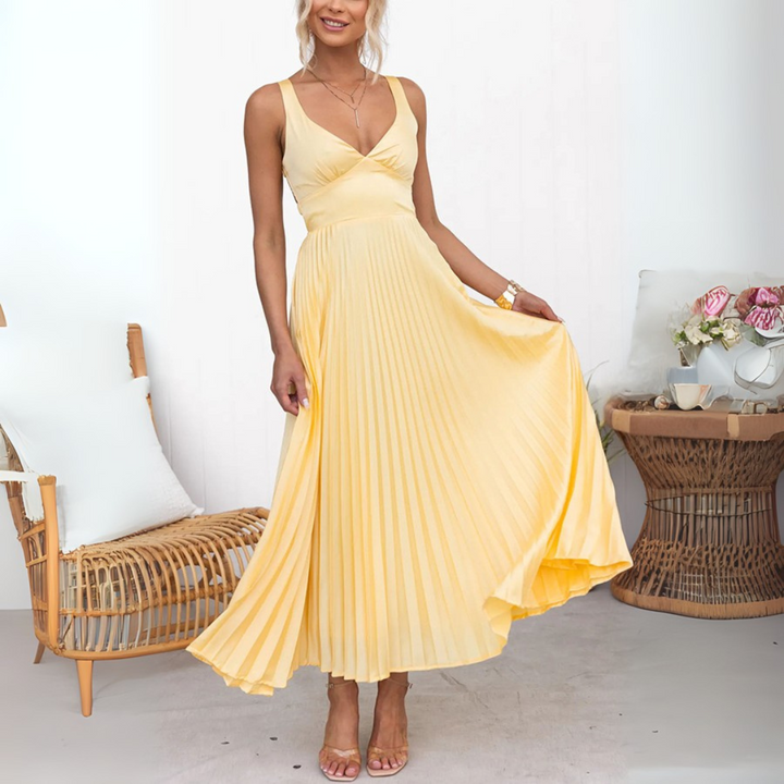 Damen Plissee Maxikleid – Luftiges Trägerkleid Lang für Sommer & besondere Anlässe