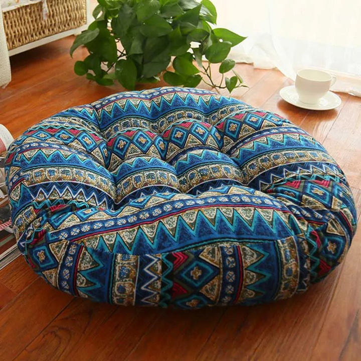 Boho Bodenkissen Rund | Vielseitiges Meditationskissen mit Blumenmuster für Zuhause