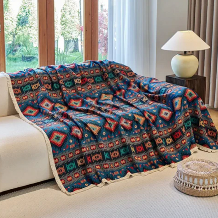 Boho Sofaüberwurf | Vintage-Sofaschutz mit geometrischem Muster und Chenille-Material