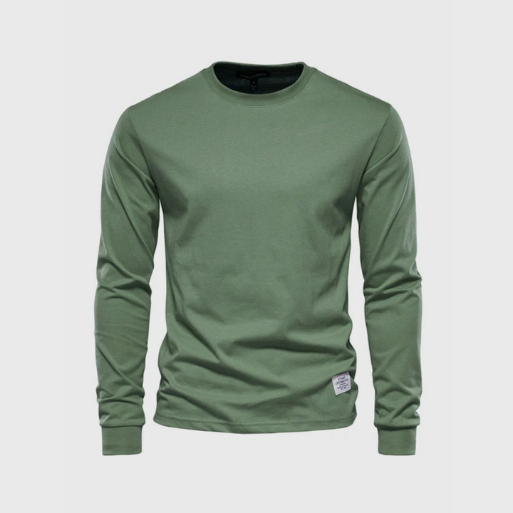 Niklas Langarmshirt | Klassisches Grünes Herren Baumwollshirt Rundhals