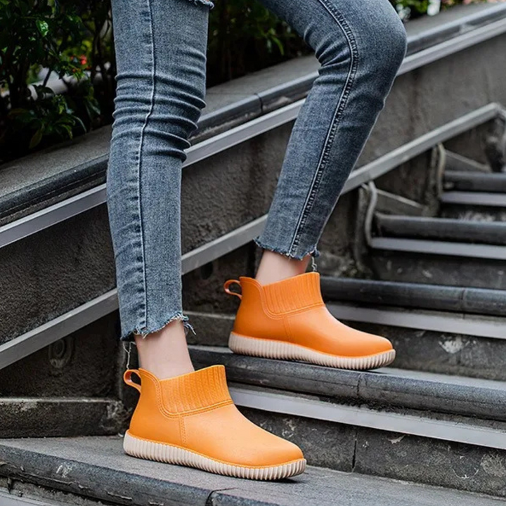 Regenstiefel für den Herbst - Wasserdichte Bequeme Ankle Gummistiefel mit Strick-Bund für Damen