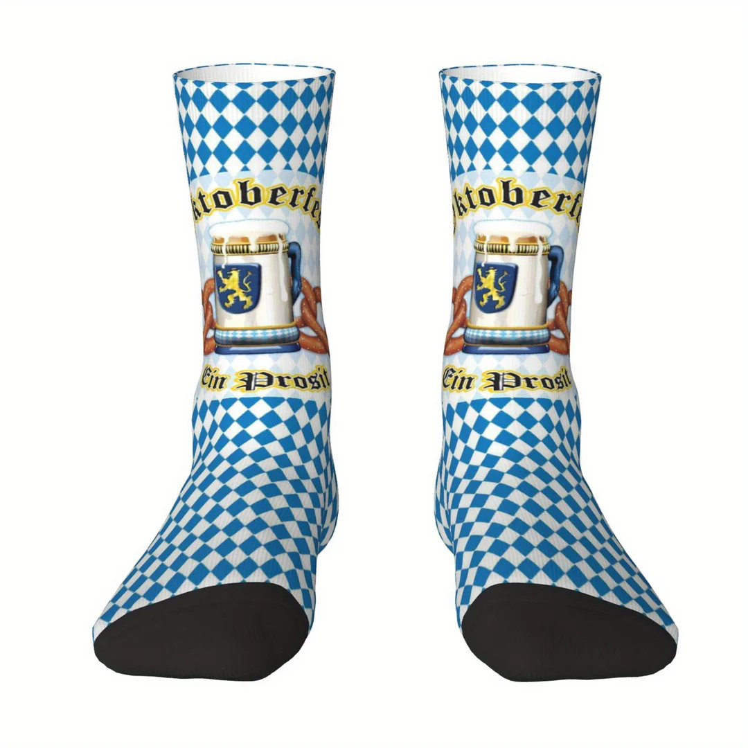 Unisex Oktoberfest Socken | Traditionelle Bierfest Strümpfe mit Bayern-Rautenmuster