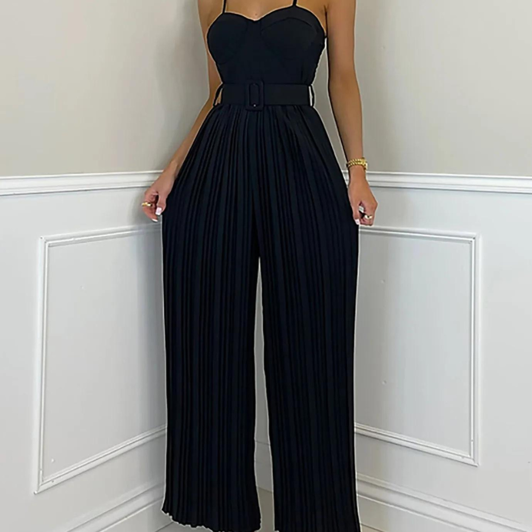 Lara Jumpsuit | Modischer ärmelloser Jumpsuit mit langem plissierten weiten Bein