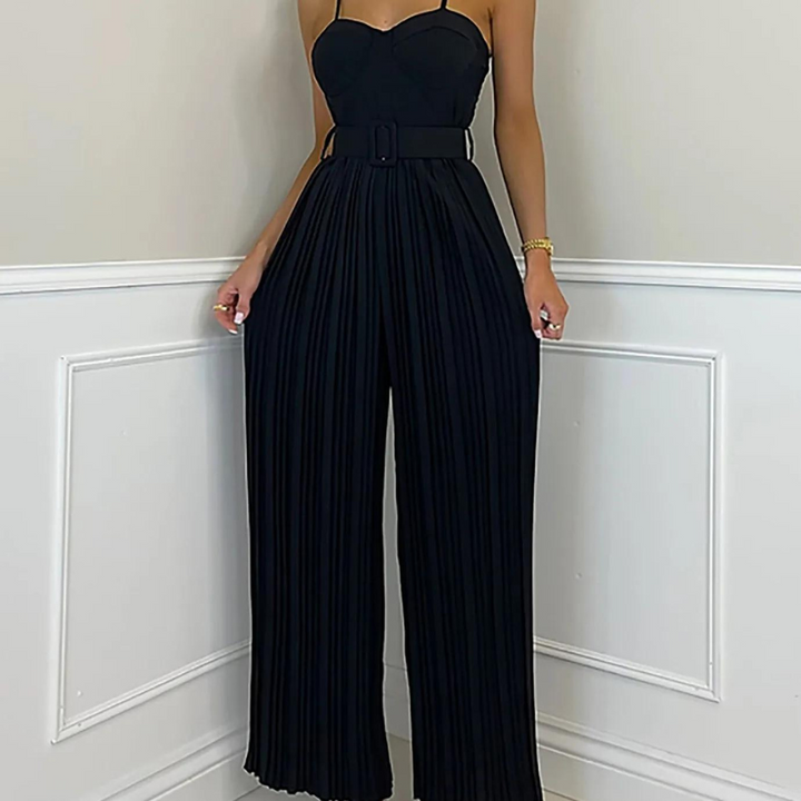 Lara Jumpsuit | Modischer ärmelloser Jumpsuit mit langem plissierten weiten Bein