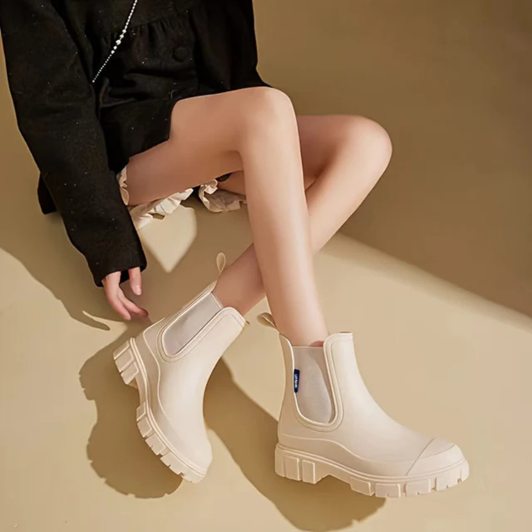 Regenstiefel für den Herbst - Halbhohe wasserdichte Gummistiefel mit rutschfester Sohle für Damen