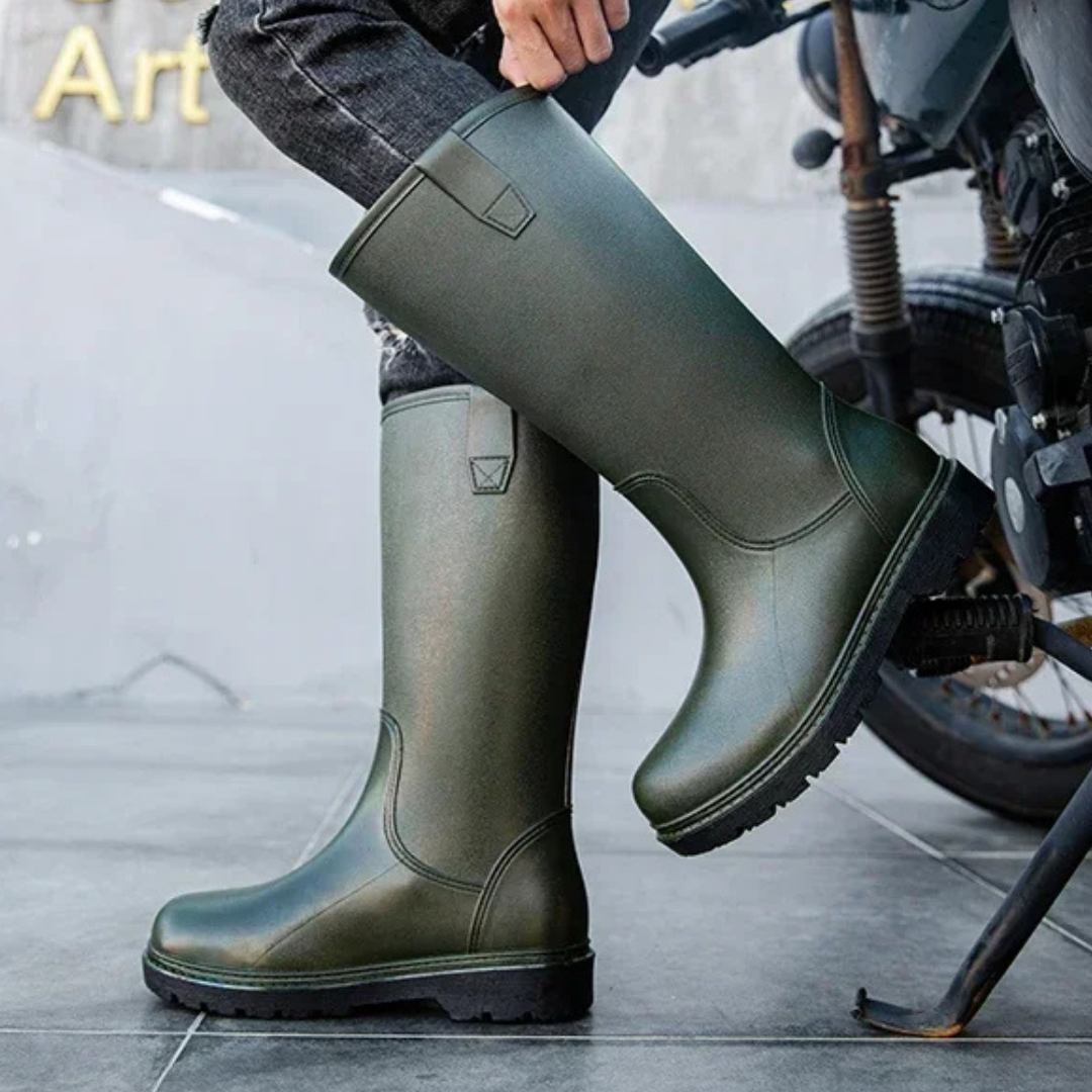 Regenstiefel für den Herbst - Halbhohe Bequeme Wasserdichte PVC Gummistiefel mit rutschfester Sohle für Herren