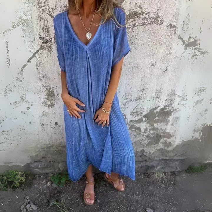 Ursula Leinenkleid | Luftiges Sommerkleid mit V-Ausschnitt für Frauen