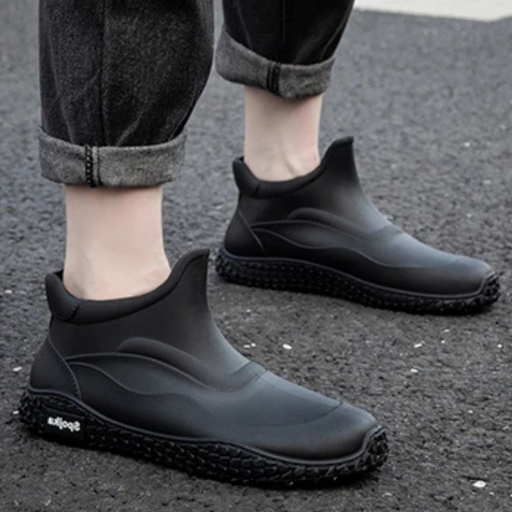 Regenstiefel für den Herbst - Halbhohe Wasserdichte PVC Gummistiefel mit rutschfester Sohle für Herren