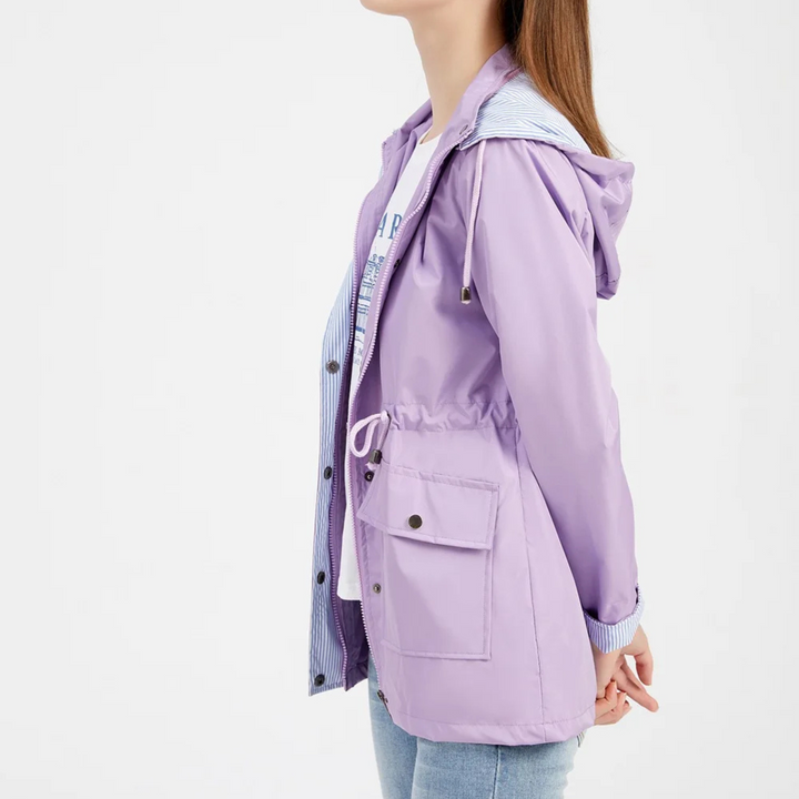 Regenjacke für den Herbst -  Wasserfeste Übergangsjacke mit Kapuze für Damen