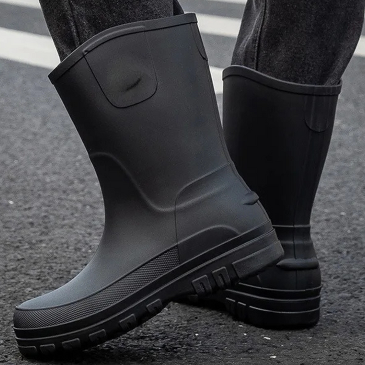 Regenstiefel für den Herbst - Halbhohe Wasserdichte PVC Gummistiefel mit rutschfester Sohle für Herren