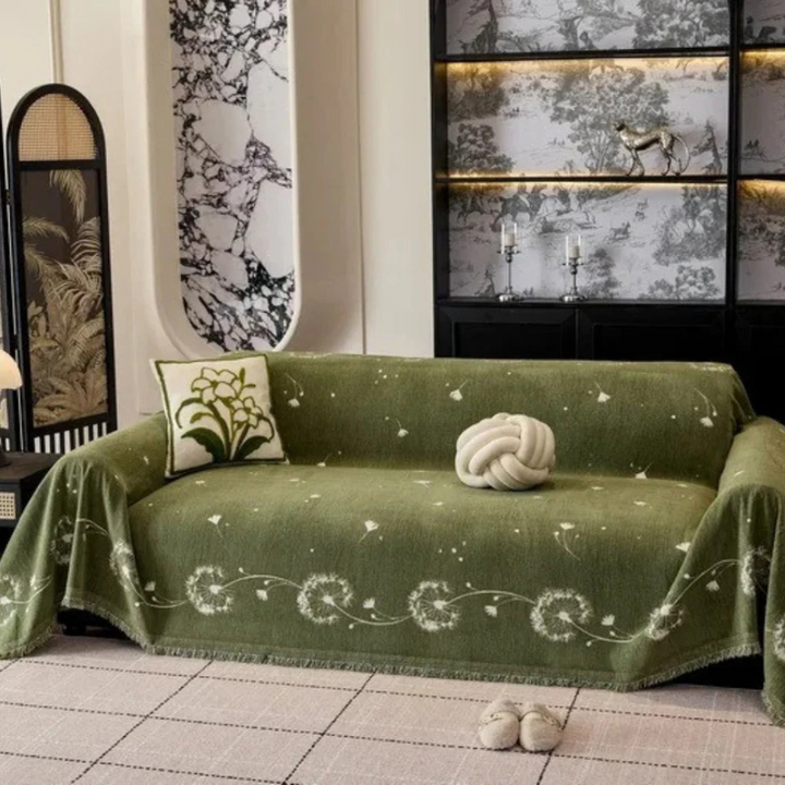 Japandi Pusteblumen Sofabezug | Botanischer Mikrofaser-Sofaschutz mit Löwenzahn-Motiv