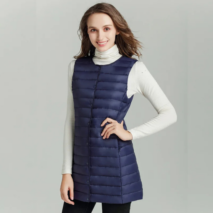 Lange Steppweste für den Herbst - Leichte Daunenweste für Damen