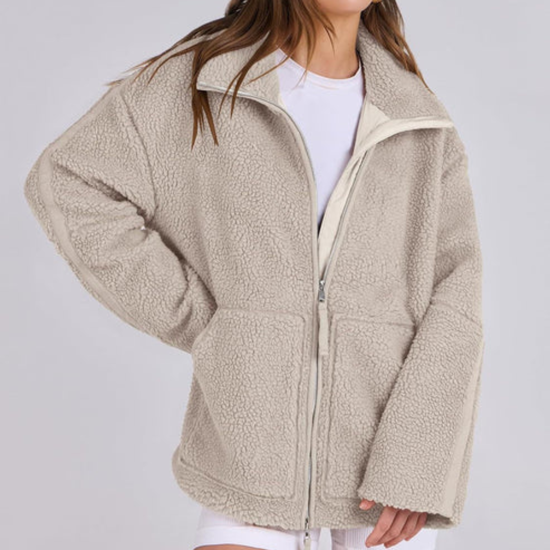 Teddyjacke für den Herbst - Oversized Fleecejacke mit Stehkrage für Damen