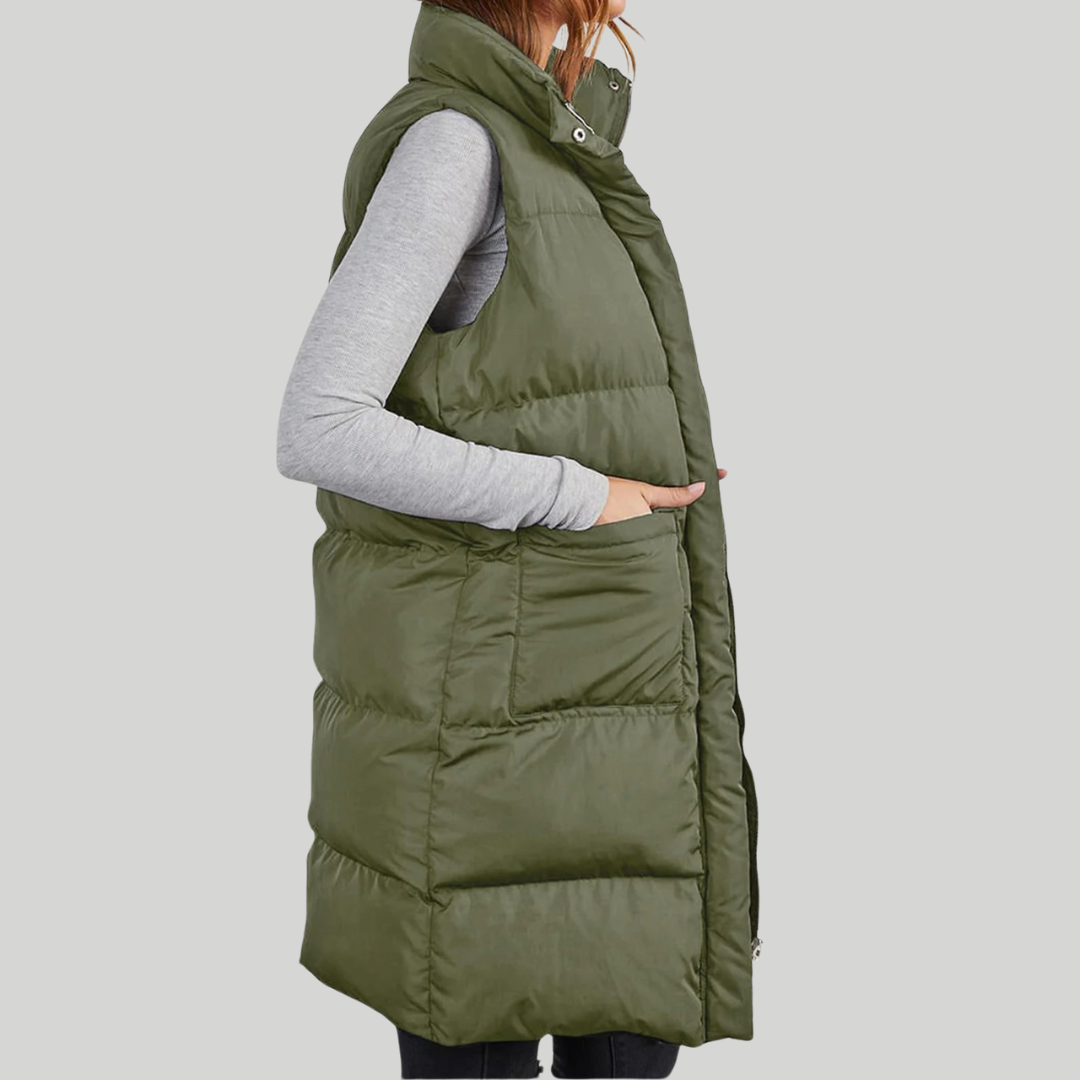 Lange Steppweste für den kalte Tage - Leichte Daunenweste für Damen