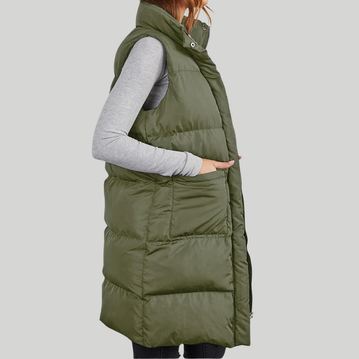 Lange Steppweste für den kalte Tage - Leichte Daunenweste für Damen