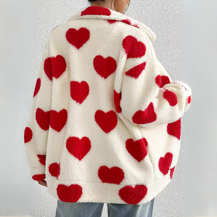 Fleecejacke für den Herbst - Stilvolle Teddyjacke mit Herzmotiven für Damen