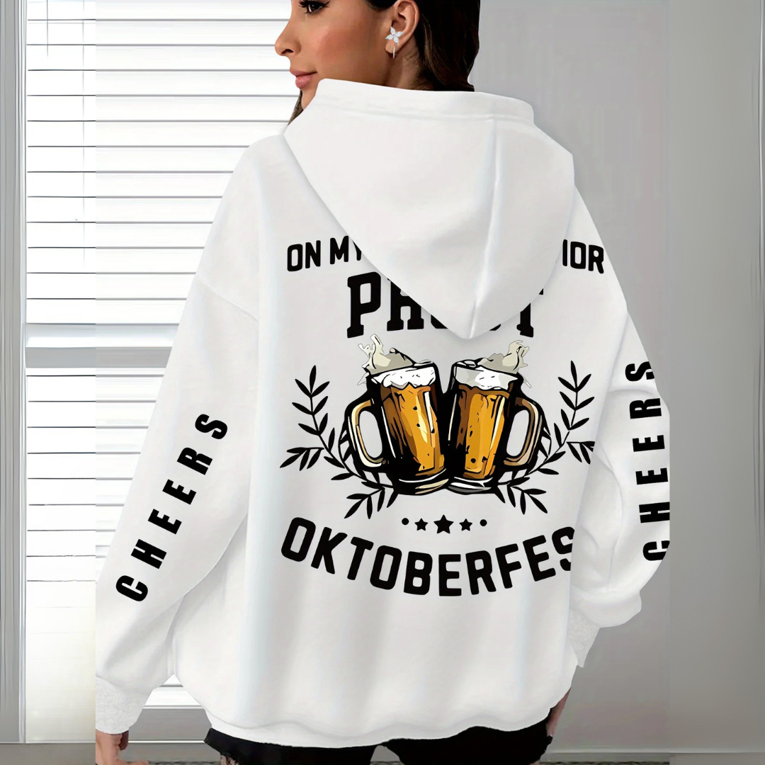 Gisela Oktoberfest Kapuzenpullover | Oversized Bierfest Pulli mit Rücken-Print für Damen
