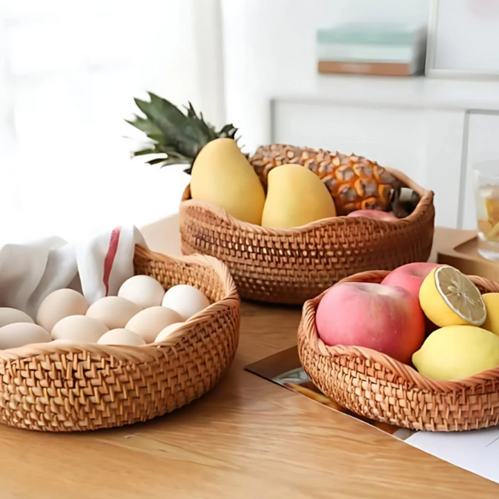 Rustikaler Rattan-Aufbewahrungskorb | Handgeflochtene Küchenkörbe mit natürlichem Charme