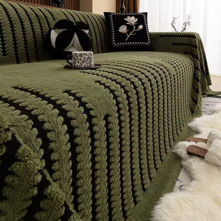Heritage Plüsch Tufted Sofabezug | Luxuriöser Vintage-Möbelschutz mit geometrischem Muster