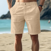 Julian Leinenshorts | Luftige Dunkelblaue Herren Shorts Sommer Strand Stil