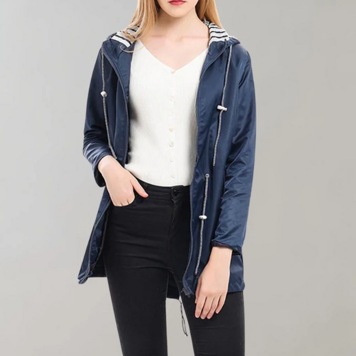 Regenjacke für den kalte Tage - Wasserdichte Lange Windbreaker mit Kapuze für Damen