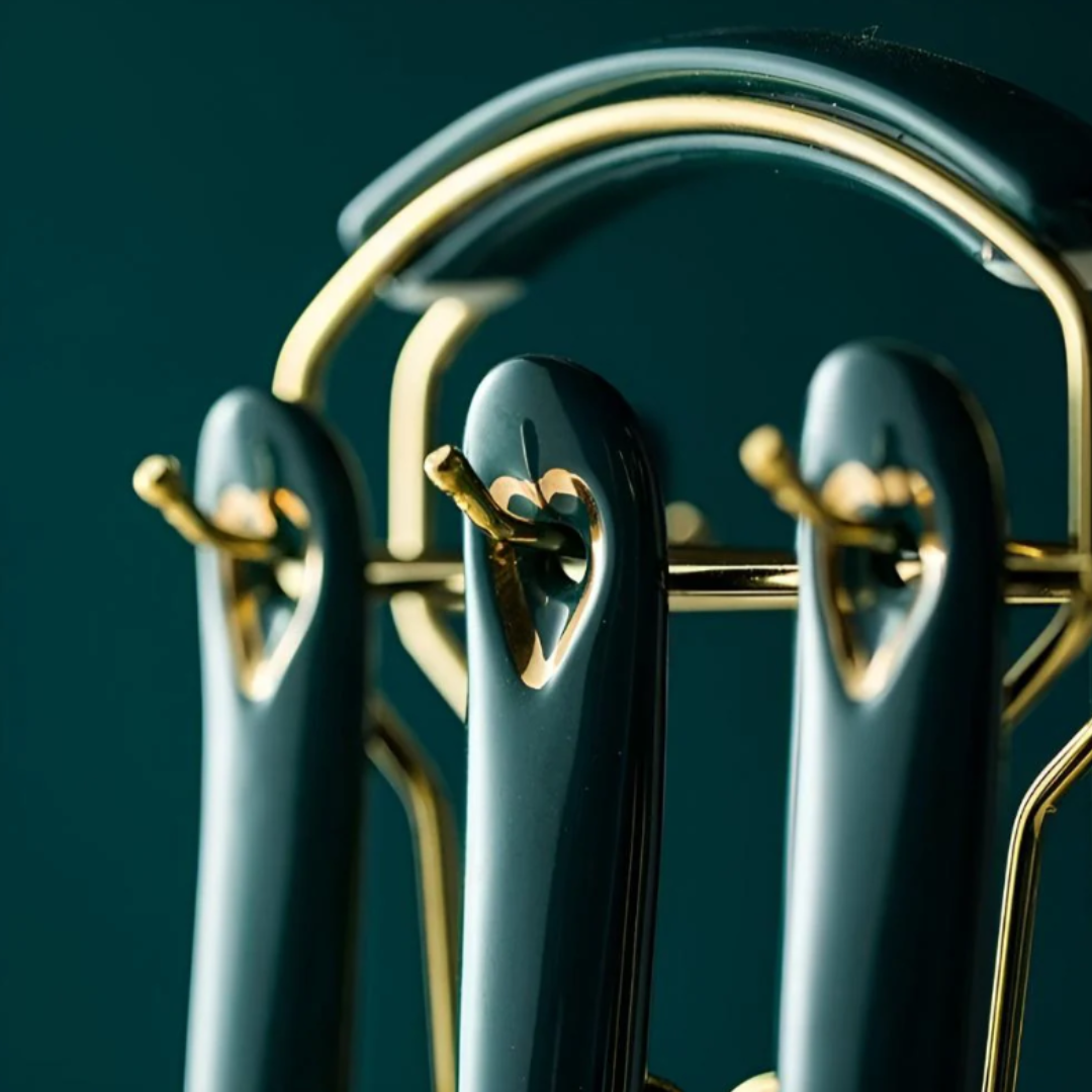 Golden Edelstahl Küchenutensilien-Set | Premium Kochbesteck mit Aufbewahrungsständer