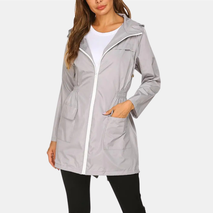 Regenjacke für den Herbst -  Wasserfeste Lange Übergangsjacke mit Kapuze für Damen