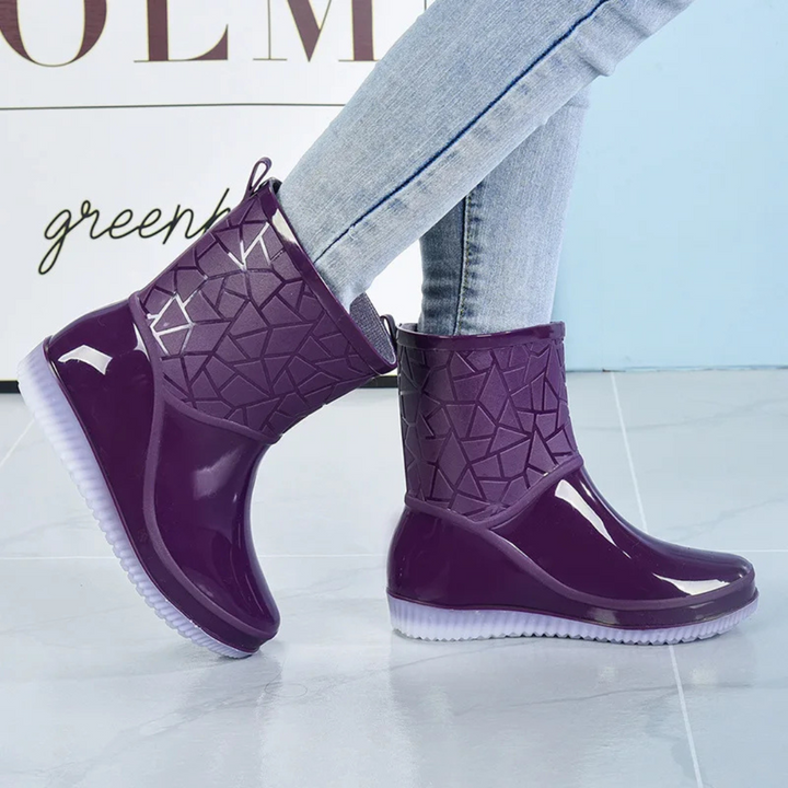 Regenstiefel für den Herbst - Halbhohe Wasserdichte Gummistiefel mit Muster rutschfest für Damen