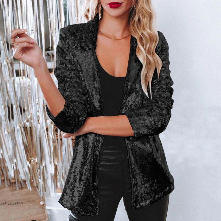 Glitzer Blazer für den Herbst - Stilvolle Lange Jacke mit Glitzernde Pailletten für Damen